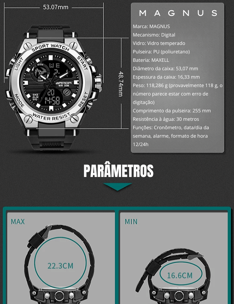 Sanda G Relógio Masculino Esportivo Militar Digital e Analógico